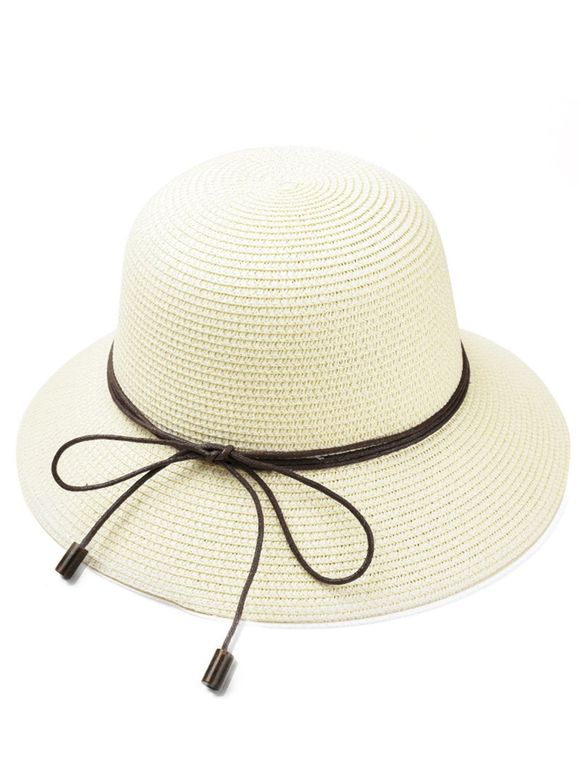 Chapeau de paille ajustable avec décoration en corde de cire - Blanc 