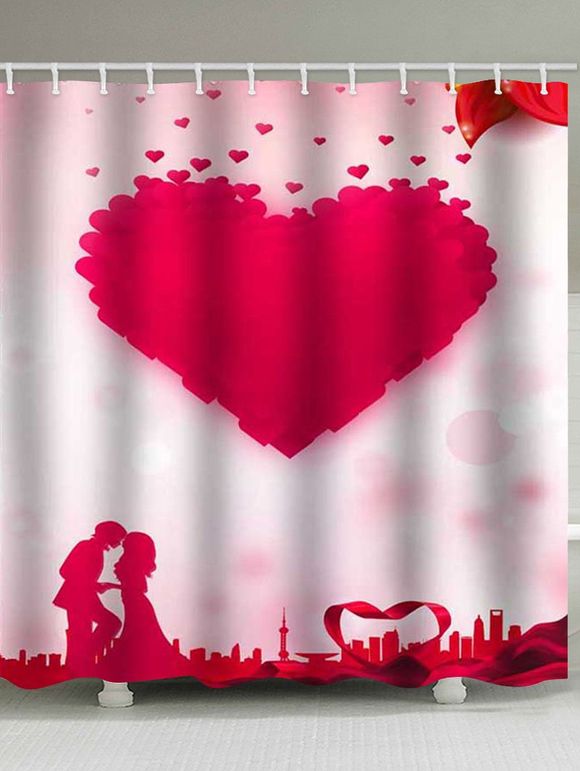 Rideau de Douche Imperméable à Imprimé Cœur et Amoureux pour la Saint-Valentin - multicolor W59 X L71 INCH