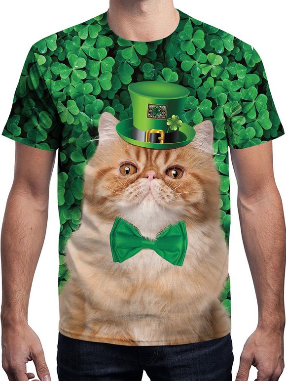 T-shirt à manches courtes imprimé chat 3D - Vert Trèfle M