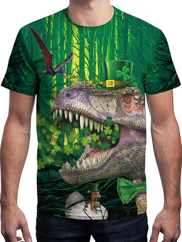 T-shirt à manches courtes imprimé de dinosaures 3D - Vert Forêt Moyen S