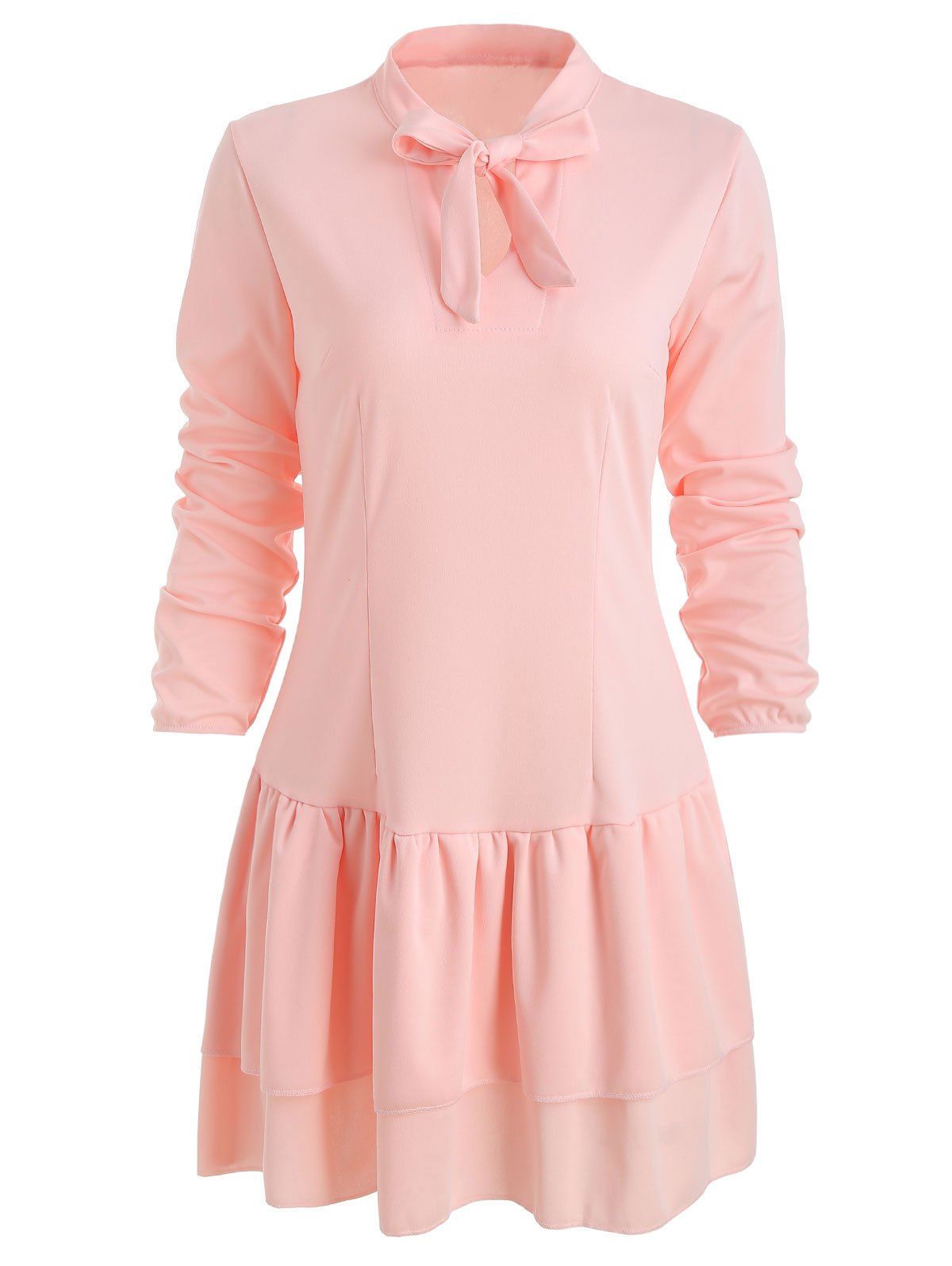 

Tie Neck Mini Layered Dress, Pink