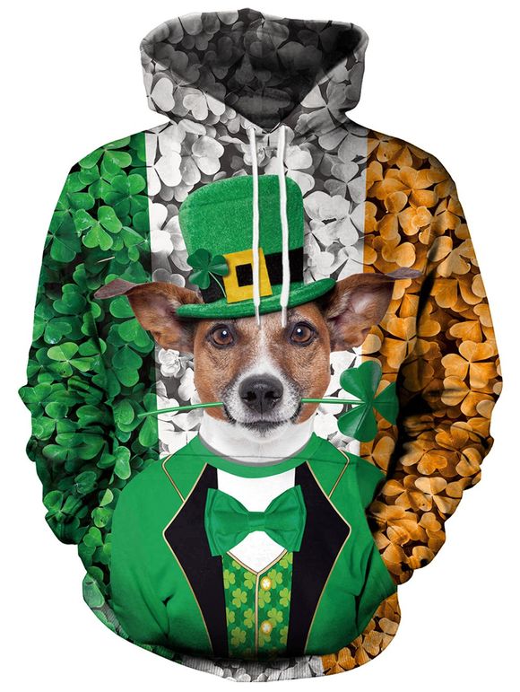 3D Clover and Dog Printed Pullover Hoodie - multicolor M