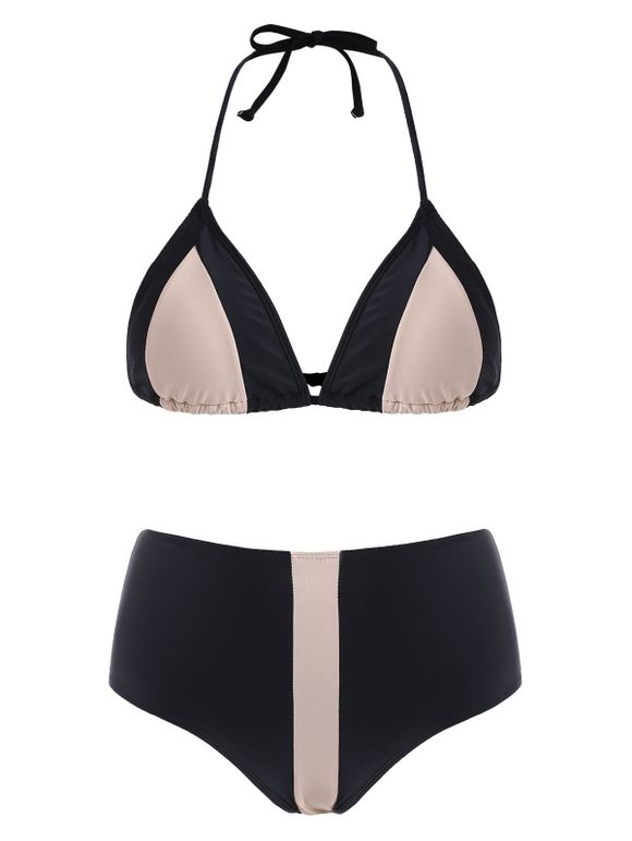 Plus Size Color Block Halter Neck Bikini - Noir 4X
