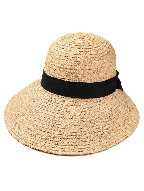 Chapeau de paille d'été bowknot décoration - Noir 