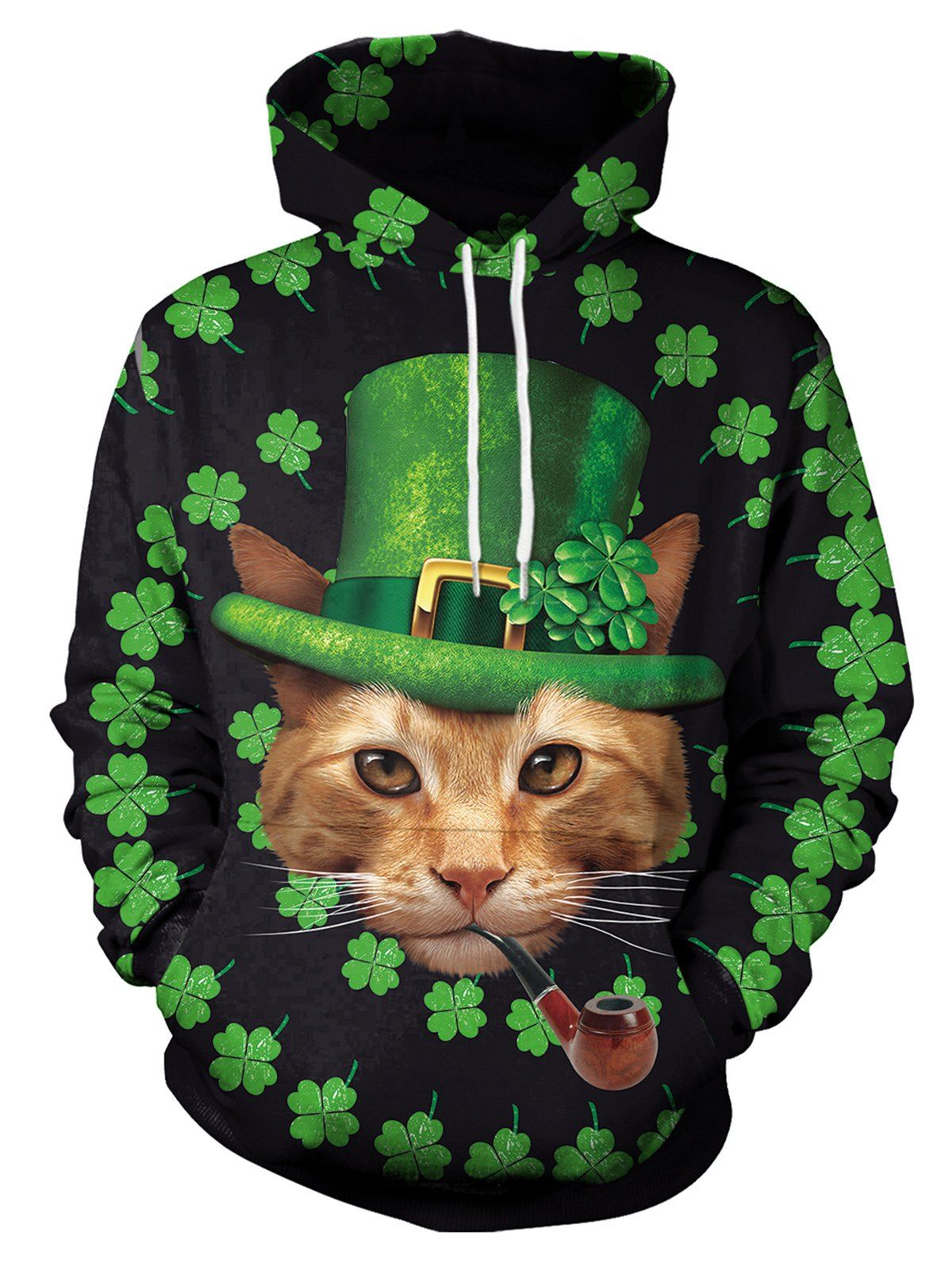 

Clover and Cat Printed Pullover Hoodie, Black