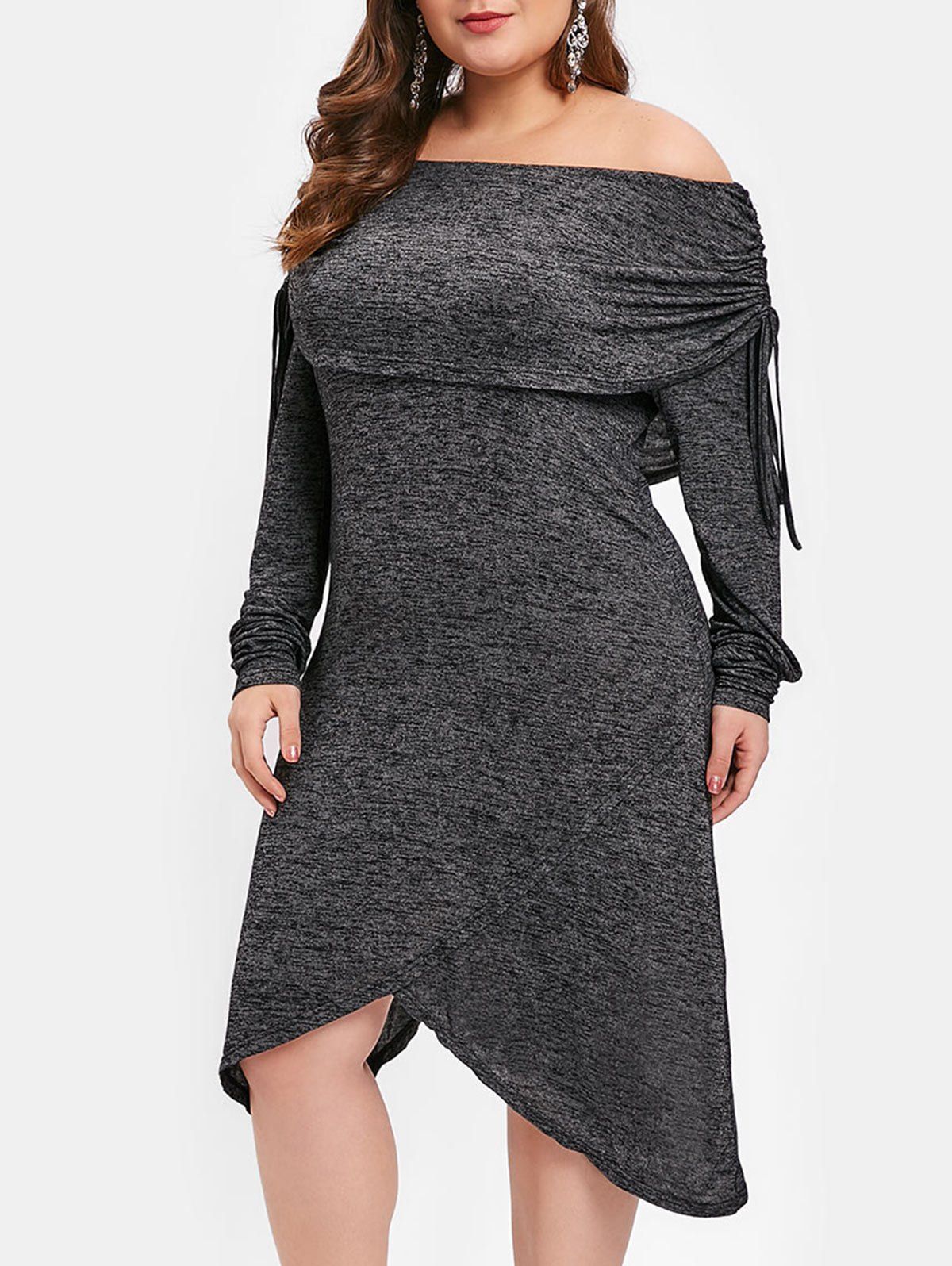 

Plus Size Cinched Asymmetric Capelet Dress, Carbon gray