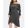 Robe Cape Asymétrique Plissée de Grande Taille - Gris Carbone 3X