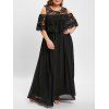 Maxi Robe Fleurie Panneau en Dentelle à Epaule Ouverte Grande Taille - Noir L