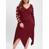 Robe Midi Nouée à Epaule Ouverte de Grande Taille - Rouge Vineux L