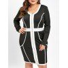 Robe OL Zippée en Blocs de Couleurs de Grande Taille à Col V - Noir 3X