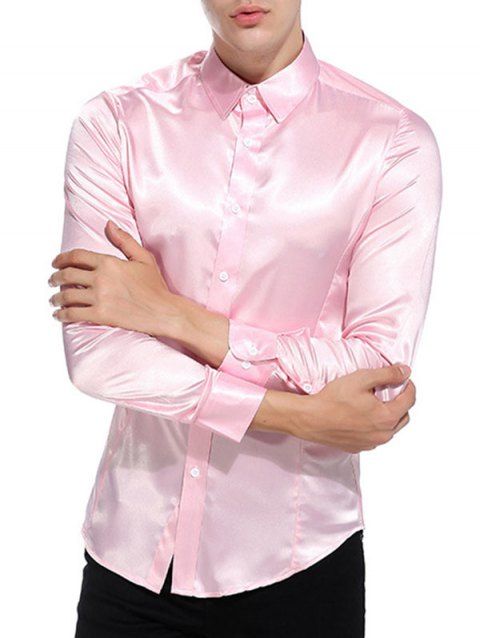 [59% OFF] 2019 Button Up Satin Plain Shirt In PINK | DressLily