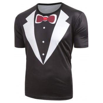

Short Sleeves Faux Collar Print Casual T-shirt, Black