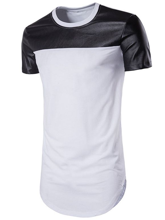 T-shirt Long Panneau en Faux Cuir - Blanc L