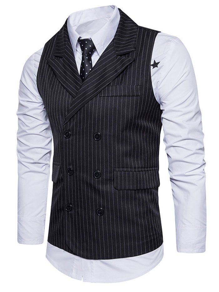 [41% OFF] 2021 Double Breasted Pockets Striped Vest In BLACK | DressLily