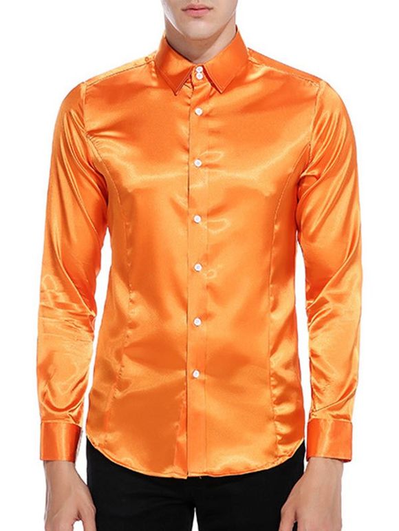 Chemise Simple Boutonnée en Satin - Orange XL