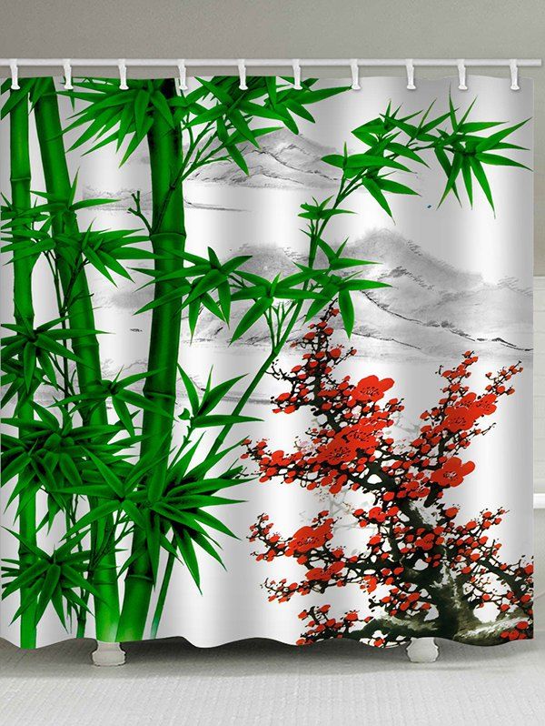 17 Off 2020 Bamboo Plum Flower Print Shower Curtain In Shamrock