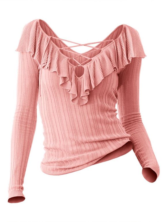 Pull col V manches longues - Rose S