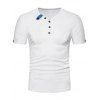 T-shirt Embelli de Bouton à Col V - Blanc XL