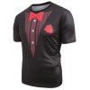 T-shirt Décontracté Nœud Papillon Rose Imprimé à Manches Courtes avec Faux Col - Noir M