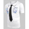 T-shirt Décontracté Fausse Cravate et Poche Imprimées - Blanc XL