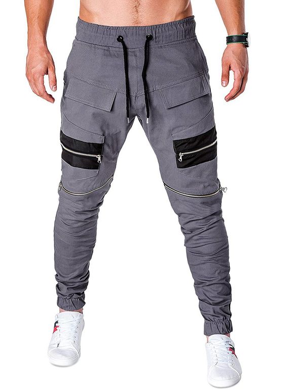 Pantalon de Jogging Zippé Jointif à Cordon - Gris XS