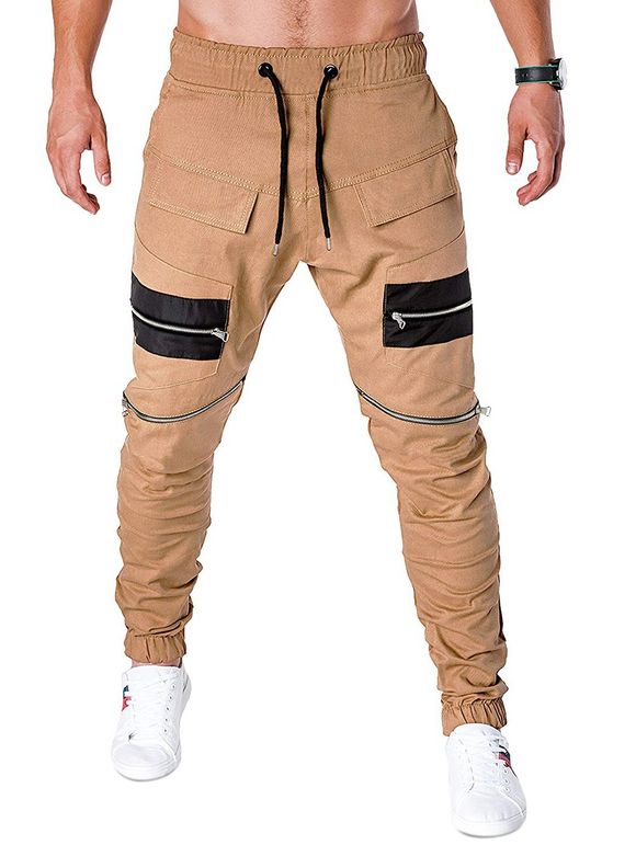 Pantalon de Jogging Zippé Jointif à Cordon - Kaki L