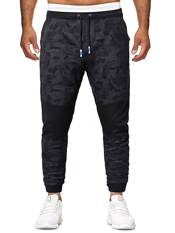 Pantalon de Jogging Camouflage Imprimé Jointif à Cordon - Noir M