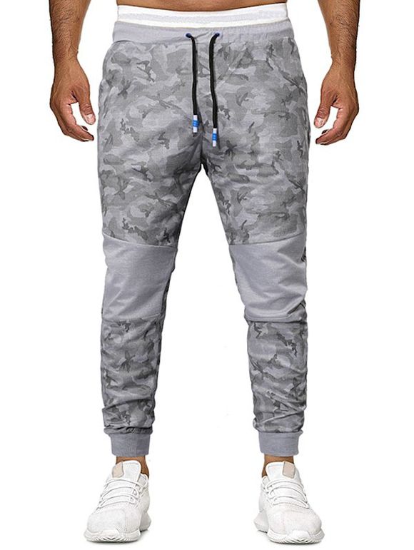 Pantalon de Jogging Camouflage Imprimé Jointif à Cordon - Gris Clair XS
