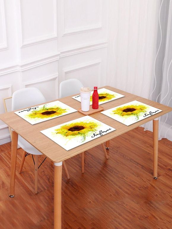 Set de Table Motif de Tournesol et de Peinture - Verge d'Or W18 X L12 INCH