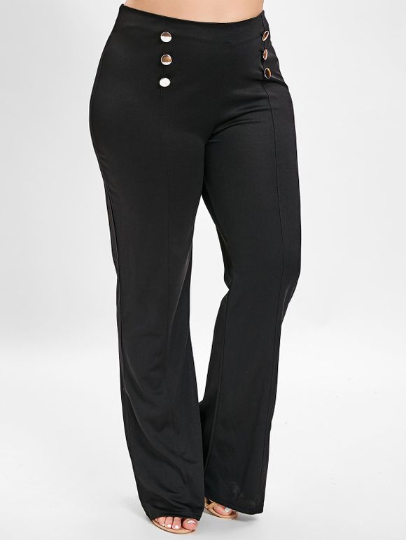 Pantalon Droit Bouton Détaillé de Grande Taille - Noir 2X