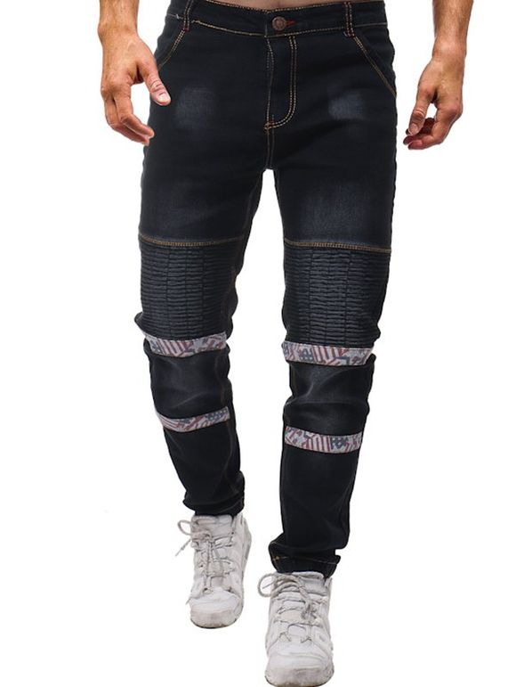 Pantalon de Jogging Drapeau Africain Jointif en Denim - Noir 30