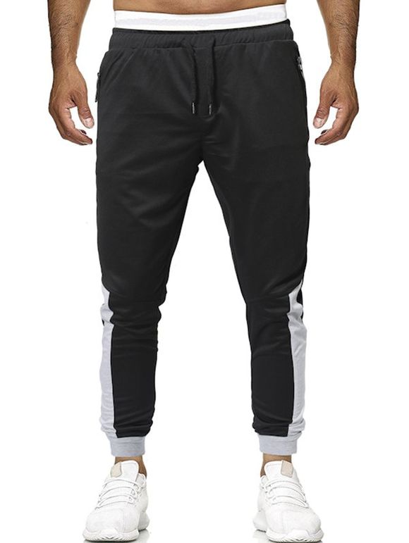 Pantalon de Jogging Elastique en Couleur Contrastée à Cordon - Noir XS