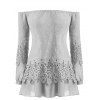 Blouse Epaule Dénudée Ourlet en Dentelle de Grande Taille - Gris 1X