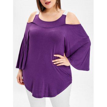 

Scoop Neck Plus Size Cold Shoulder T-shirt, Purple