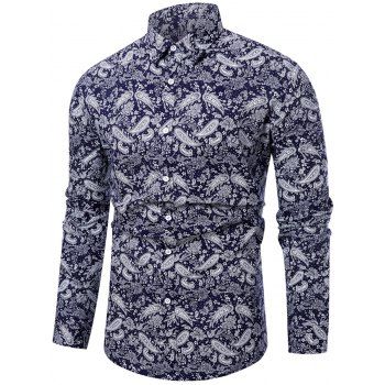 

Button Up Long Sleeves Printed Shirt, Navy blue