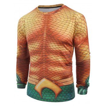 

Fish Scales Print Casual Long Sleeves T-shirt, Multicolor