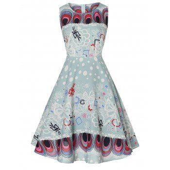

Sleeveless Printed Dress, Multicolor