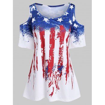 

Plus Size American Flag Flare Sleeve T Shirt, White