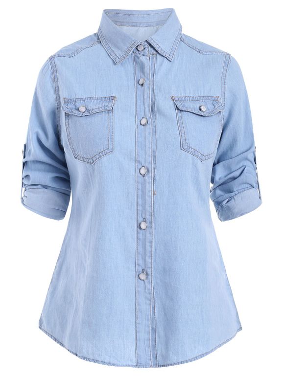 Chemise en Tissu Rayé au Lavage Léger - Bleu de Jean XL