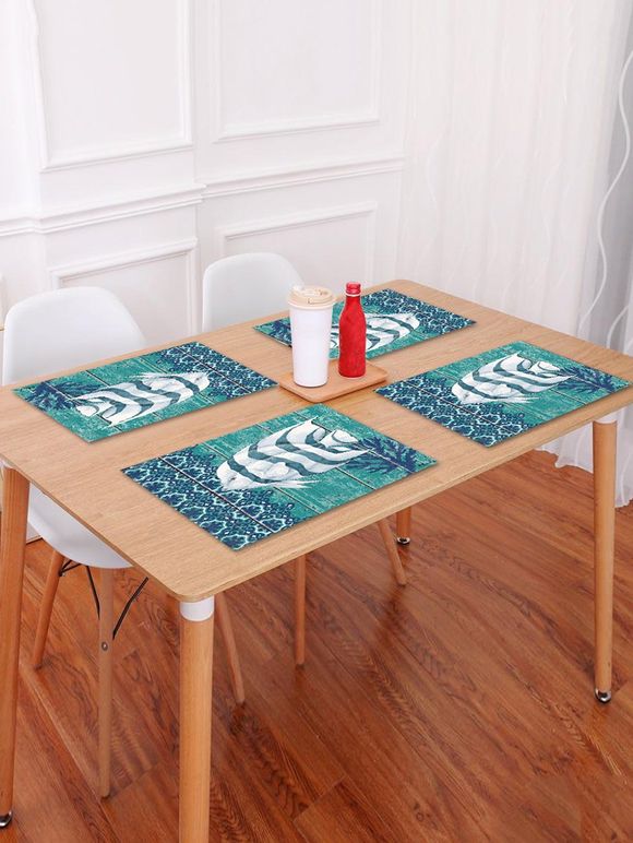 Set de Table Motif Poisson Planches en Bois - Bleu Koi W18 X L12 INCH