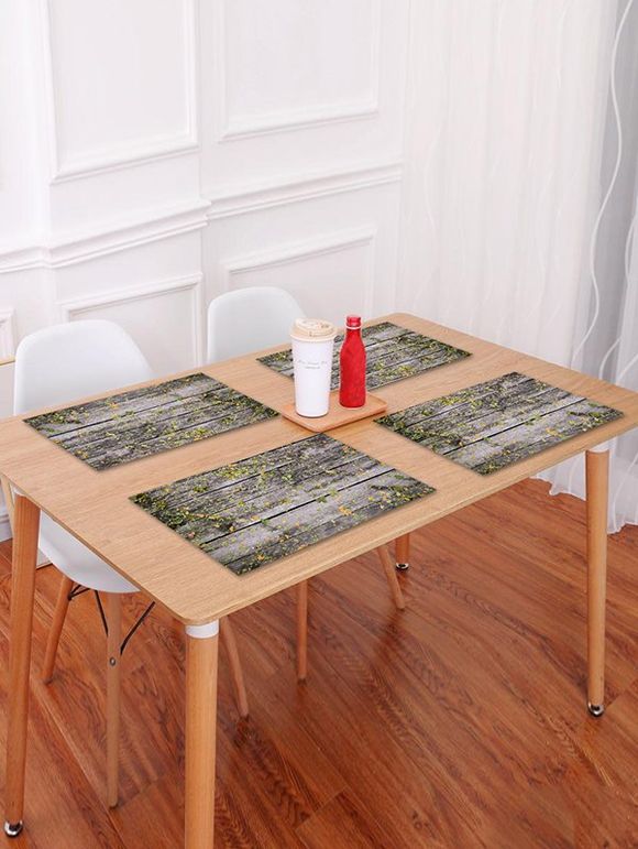 Set de Table Motif Feuilles Tombantes sur Planches en Bois - Kaki Léger W18 X L12 INCH