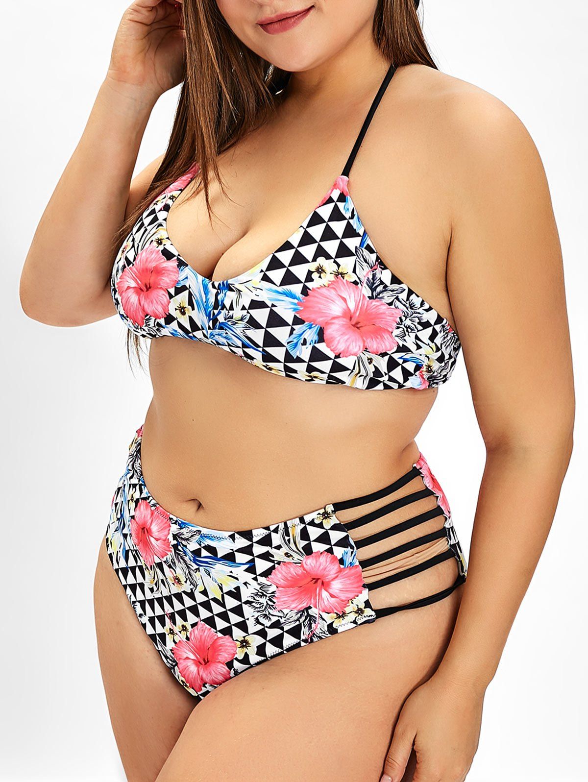 

Plus Size Geometric Floral Bikini Set, Multi-a