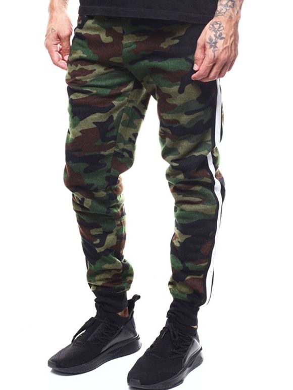 Pantalon de Jogging Décontracté Long Rayé Camouflage Imprimé - Vert Camouflage L