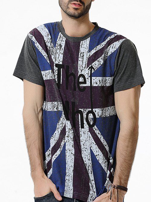 

Britain Flag Letters Print Short Sleeves T-shirt, Gray