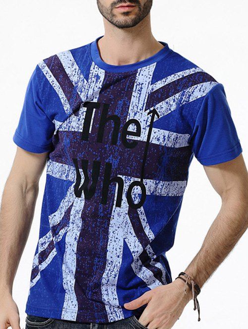 

Britain Flag Letters Print Short Sleeves T-shirt, Blue