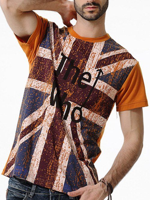 

Britain Flag Letters Print Short Sleeves T-shirt, Tiger orange