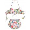 Ensemble de Bikini Fleuri à Epaule Dénudée à Volants à Lacets - multicolor M