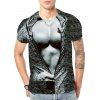 T-shirt 3D Muscle Fausse Veste Imprimé Graphique Amusant - Noir 2XL