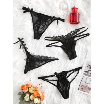 

4 Pcs Bowknot Lace Insert Briefs, Black