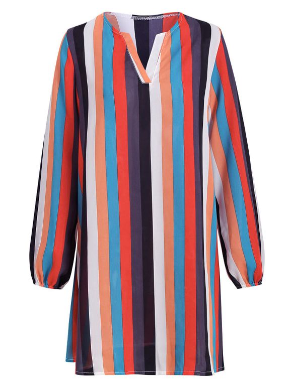 Mini Robe Droite Fluide Rayée - multicolor L